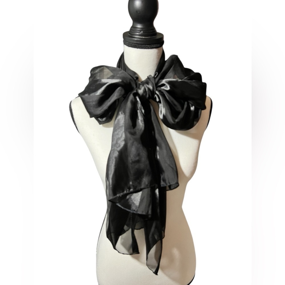Elegant Black Sheer Striped Scarf/Wrap, approx. 20”x80”